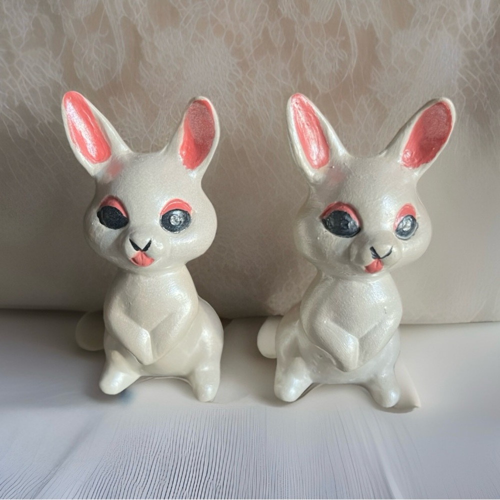 Whimsical White and Pink Rabbit Decor Accents